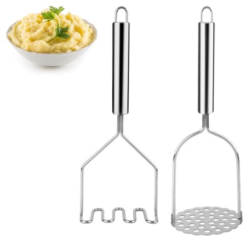 2 Stück Kartoffelstampfer, Kartoffelstampfer Edelstahl Potato Masher Gemüsestampfer Kartoffel Stampfer Lebensmittelstampfer Utensilien Handstampfer spülmaschinengeeignet