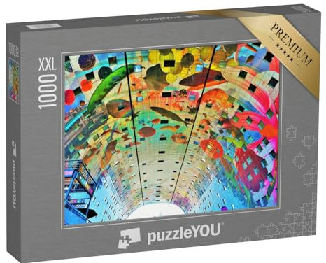 Puzzle 1000 Teile XXL „Bunt bemalte Gewölbedecke Markthalle im Zentrum von Rotterdam, Niederlande“ – aus der Puzzle-Kollektion Holland
