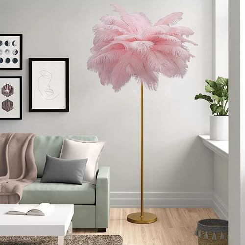Locuetyn Lampadaire en plumes Rose lampadaire en plumes naturelles lampadaire en plumes pour chambre lampadaire pour fille lampadaire décoration