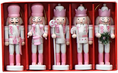 5 Stück Dekorationen Nussknacker-Figuren, 13 cm, Holz, zum Aufhängen, niedlicher Nussknacker-Soldat, traditionelle Baumspitze, Nussknacker-Ornamente für Zuhause, Büro, Tischdekoration