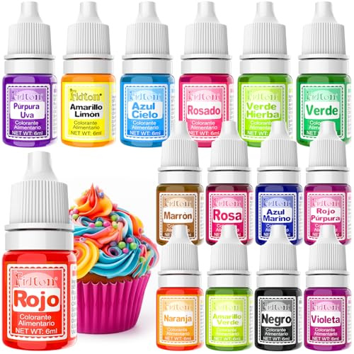 Colorante Alimentario - Fidton 15 Colores Colorantes Alimentarios Reposteria para la Decoración de Pasteles, Colorante Alimenticio para Fondant Colores, Macarrones, Cupcakes, Donuts - 6 ml