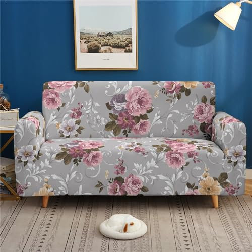 Quixora Sofa Überwürfe Sofabezug 1 Sitzer Pflanze Pfingstrose Blumen Elastischer Couchbezug Sofahusse Antirutsch Sofabezüge Sofa Abdeckung Stretch Couch Überzug Sofa Hussen 90-140cm