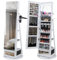 RELAX4LIFE 360° Swivel Jewellery Cabinet, 4 in 1 Standing Jewelry Armoire with Full-Length Mirror, LED Lights, Rear Shelves and Hair Dryer Rack, Lockable Jewellery Organiser (White)
