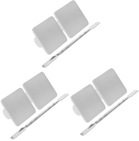 Sosoport 3 Sätze Ring-Palette Nagelkunstwerkzeuge Holzknotendekor para uñas Edelstahlspatel Concealer Mischtablett Make-up Mischtablett Rostfreier Stahl bilden Nagelplatte Kosmetik Stiftung