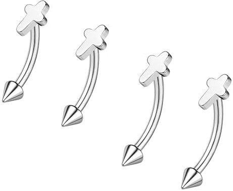 ZS 2 Paar Edelstahl Augenbrauenringe, 16G Gebogene Bauchnabelringe, Nabel Langhantel Helix Daith Tragus Ohrringe, 8mm 10mm Spike Vertikaler Labret Lippenpiercing Schmuck (Kreuz-L:8/10mm)
