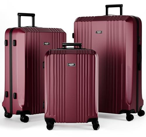 FERGÉ Set 3 valises Rigide léger Serrure TSA Cannes | Lot de 3 - Trolley Voyage | Ensemble de Bagages Rouge