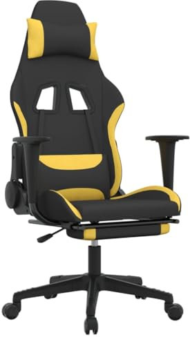 Chaise Gaming, Fauteuil de Gamer Chaise de Gamer Fauteuil Gaming Chaise de Jeu de Massage avec Repose-Pied Noir et Jaune Tissu