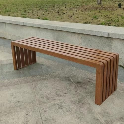 Terrassenbank Aus Metall, Parkbank mit Holzmaserung, Stabile Möbelbank Aus Stahl für Garten, Hof, Veranda, Weg, Rasen Im Freien(Dark Wood Grain,100cm)