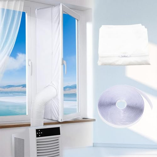 Air Conditioner Window Kit, Air Conditioning Unit Window Kit Uk, Portable Ac Window Seal Kit with Double Zip and Adhesive Fastener, Anti-Mosquito Waterproof (400cm/158 Inch)