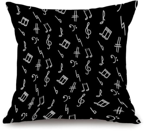 NYSMGS Noten Musik Kissenbezug 40x40cm 2er Set Dekorative Weiche Kissenhülle mit Reißverschluss 3D Schwarz Home Dekor Kissen Kissenbezüge für Schlafzimmer Wohnzimmer SofaA915