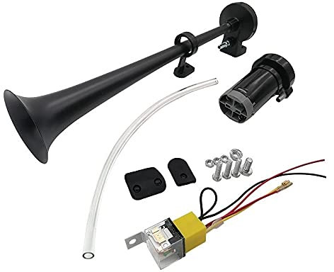 Clacson Auto,Clacson Camion Corno d'aria auto 1 2V / 24V. Universale 15. 0 DB. Compressore di tromba singola ad alta voce 180 per camion auto automobili(Black Motor And Horn,24v)