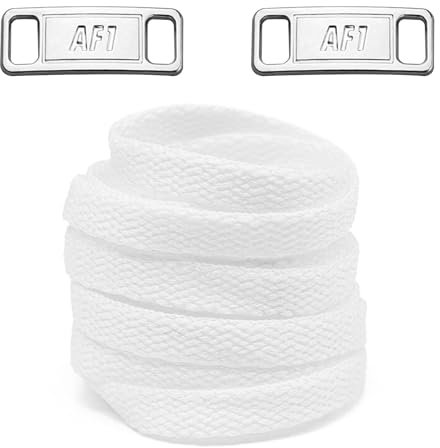 NDTEZUGT Cordones deportivos planos para Air Force 1, con 1 par de dijes de etiqueta mental para zapatos AF1, Blanco, 36 in