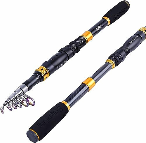 Sougayilang Canna da pesca telescopica 24 toni, asta da pesca in fibra di carbonio con CNC Reel Seat, manico retrattile portatile, guide in acciaio inox per basso salmone, trote, pesca - 1,8 m