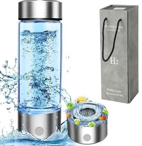 Botella de agua de hidrógeno, generador de agua de hidrógeno de 420 ml, máquina de agua de hidrógeno portátil, generador de botella de agua de hidrógeno para viaje a casa (plata)