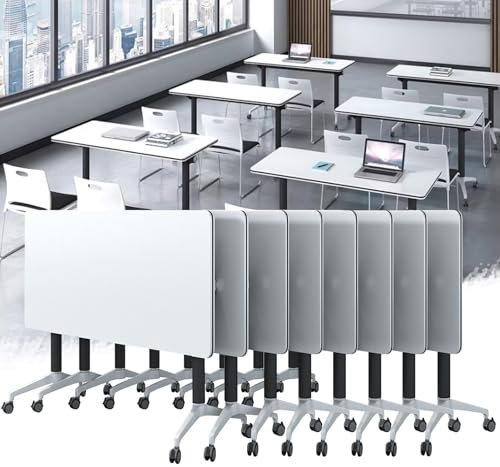 AYMIXEM Tragbarer, zusammenklappbarer Schulungs- und Konferenztisch mit Rollen, Sitzungssaal-Seminartisch für das Home-Office, Klassenzimmer, Klapptisch für Konferenzen und Seminare, 8er-P