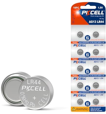 PKCELL LR44 AG13 Batteries- 1.5V Button Cell, 10-Pack | Alkaline for toys, Calculators | LR44/A76/357 compatible | Long shelf life
