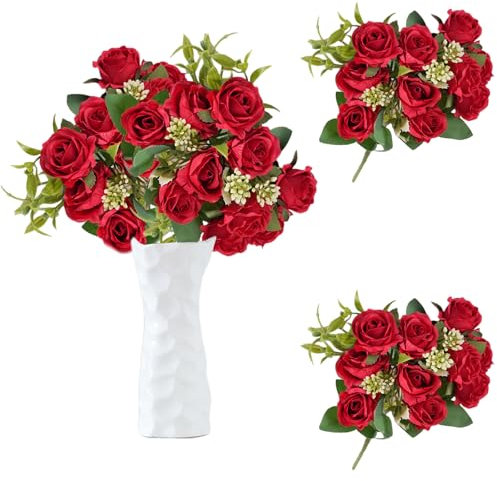 astylishome Artificial Flowers indoor Long Stem Red Artificial Rose Flowers Artificial Rose with Stem Realistic Decorative Flowers for Wedding Home Garden Birthday Party Decoration 1819
