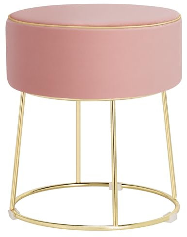 COSTWAY Tabouret Coiffeuse Rond, Pouf Coiffeuse en Velours Rembourré, Pouf Tabouret, Base en Métal, Coussinets Antidérapants, pour Salon, Chambre, Entrée, 35 × 35 × 41 cm (Rose)