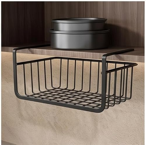 Culnflun Under Shelf Storage Basket, Metal For Kitchen Office Pantry Desk Bookshelf Space Saving Hanging Design (Large Black)