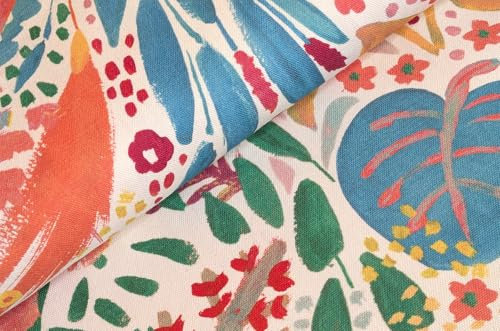 Halbpanama Stoff Meterware Sommer - robuster Taschenstoff bedruckt - schwerer Baumwollstoff Blumen - stabiler Dekostoff Pflanzen - BW Panama *Ab 50cm, Farbe: 001 bunte Blumen