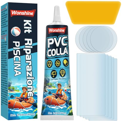 Kit Riparazione Piscina, Impermeabile Kit Riparazione Gonfiabili, Clear Ripara Un'Ampia Gamma di Gonfiabili, SUP, Liner Piscina, Gommone, Tende, Tela, 60 ML (itpvc-W01)