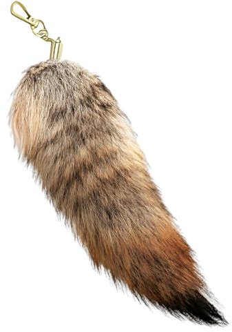 XPEX 1 Stück Fuchsschwanz Anhänger Etwa 40Cm, Therian Tail Keychain Extra Groß, Schlüsselring Tasche Zusätze Auto Schlüsselketten Anhänger Weich Flaumig Dicht Dekoration(Gold) (E)
