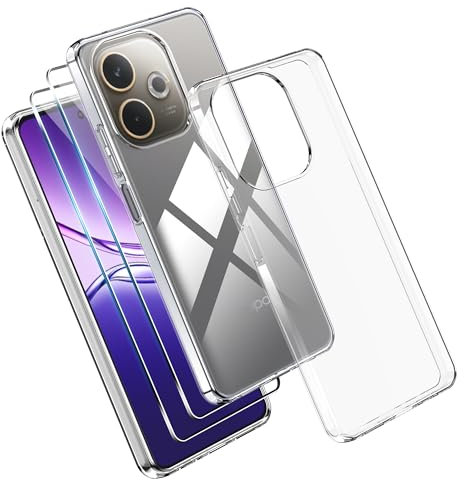 Effcotuo Funda para OPPO A5 Pro 4G/5G Cover con 2 Protector de Pantalla Cristal Templado Case Transparente Protectora de Silicona TPU Funda