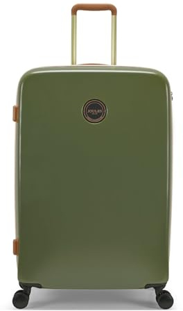 Joules Heritage Collection Color Block Olive & Tan Hardside Luggage, 4 Wheel Troller Spinner Suitcase, Large 28 x 75.5 x 49.5 cm