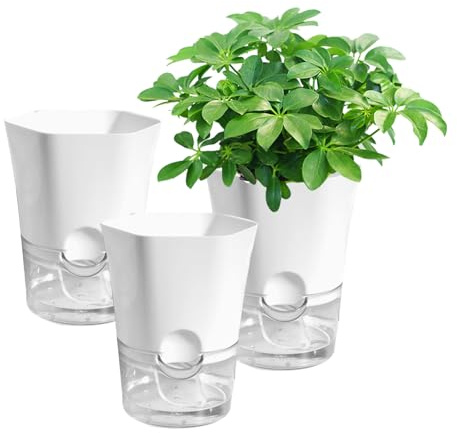 3 Pezzi Vasi Autoinnaffianti Vasi, Vasi Piante Fiore con Foro Drenaggio | per Piante da Interno, e Serbatoio Vaso di Plastica Bianco per Piante Grasse Decorazioni Moderne/Idea Regalo