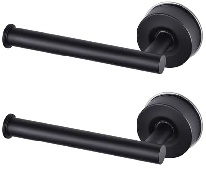 YOHOM Porta carta igienica a ventosa, senza trapano, porta fazzoletti da bagno con forte ventosa, rimovibile, supporto per rotolo di carta in acciaio inox, per cucina e bagno, nero opaco, 2 pezzi