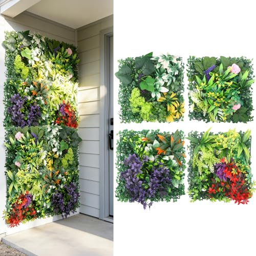 Eirolace Kunstpflanzen Wand 25 x 25 cm, 4 Stück Pflanzenwand Künstliche Outdoor Deko für Wand Balkon Garten Hochzeit, Simulierter Rasen Pflanze Wandpflanze