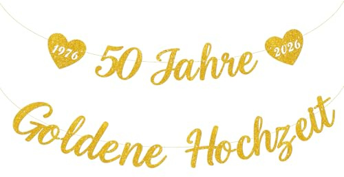 COMOOKA Goldene Hochzeit Deko - 50 Jahre Goldene Hochzeit Girlande Glitzer | Goldene Hochzeit Banner zum 50. Hochzeitstag, Hänge Deko Goldene Hochzeit 50