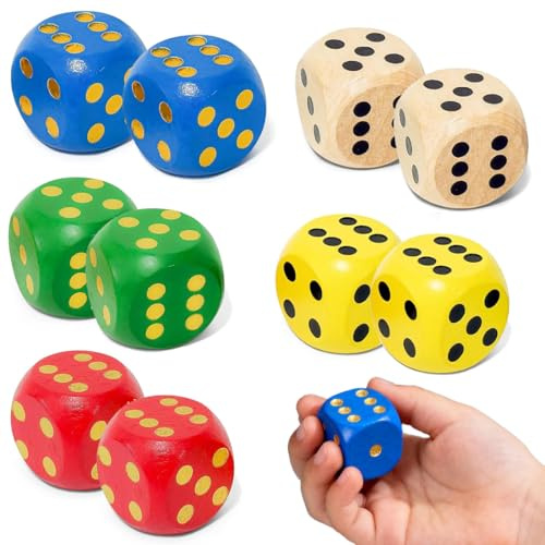 UYVPAER 10 Pezzi Dadi In Legno Da 30 Mm,Dadi Colorati Da Gioco In Naturale A Sei Lati Numeri 1-6,Per Giochi Da Tavolo,Giochi Di Carte