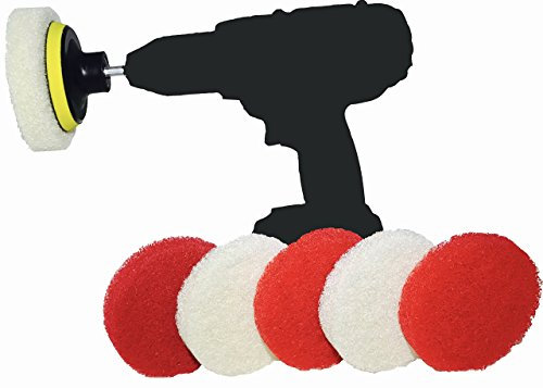 Spin-Scrub Bohrerbürste, Scheuerschwamm mit Bohraufsatz – Schleuderschrubber für Fliesen, Waschbecken, Wasserflecken, Fiberglas, Vinylboden kratzfest Badezimmer-Schrubber Aufsatz Bohrmaschinen. 6-Pack