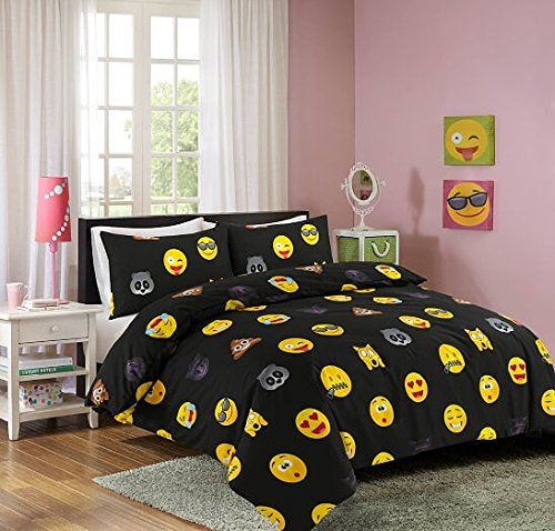 Emoji Ikons Pattern Modern Stylish Luxurious Duvet Cover Sets Quilt Cover Sets Reversible Bedding Sets (Black, Double)