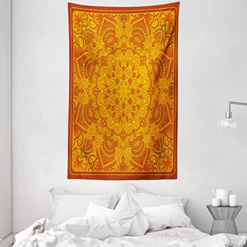 ABAKUHAUS Ethnisch Wandteppich und Tagesdecke Old Fashion Oriental Motifaus Weiches Mikrofaser Stoff 140 x 230 cm Farbenfest Waschbar Marigold, Orange grün