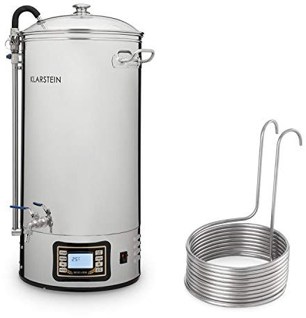 KLARSTEIN Mundschenk - Bollitore Birra con Dispositivo di Raffreddamento ad Immersione, Set Produzione Birra in 8 Pezzi, 3000 W, Display, Acciaio Inox 304, Argento