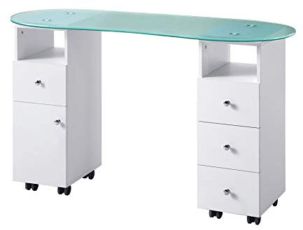 Glass manicure table nail station desk beauty salon work station with drawers w