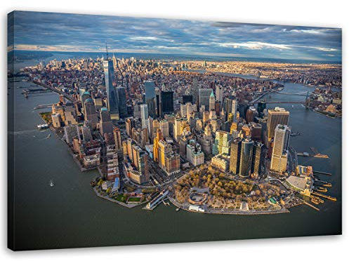 Feeby Bilder Manhattan New York City 90x60 cm 1 Teilig Wohnzimmer Modern Wandbilder Leinwandbilder Bild auf Leinwand Kunstdruck Wandbild Schlafzimmer Flur Büro Design Architektur USA Stadt