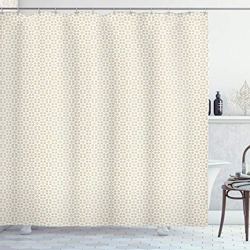 ABAKUHAUS Beige Duschvorhang, Abstract Floral Sterne, Stoffliches Gewebe Badezimmerdekorationsset mit Haken, 175 x 200 cm, Tan Weiß