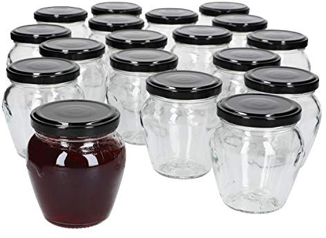 MamboCat 18er Set Marmeladengläser 212 ml I Vielseitige Twist Off Gläser zum Befüllen I Einmachgläser für Obst Konfitüre Gelee Antipasti uvm I Schöne Schraubgläser mit Deckel TO 63 Schwarz