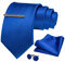 JEMYGINS Herren 9cm Breit Extra lang Krawatte und Einstecktuch Krawattenklammer Set Geeigneter Hochzeit Fest,Blau
