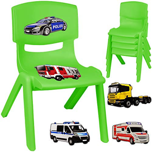 alles-meine.de GmbH Kinderstuhl/Stuhl - Motivwahl - grün + Sticker - Feuerwehr & Polizei Auto - Plastik - bis 100 kg belastbar/kippsicher - für INNEN & AUßEN - 0-99 Jahre -..