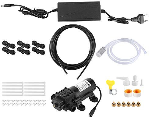 Atyhao Systèmes de brumisation, 6 Buses 6 m Système de Refroidissement par brumisation électrique Basse Pression pour Serre de Jardin extérieur Prise EU 110-240 V