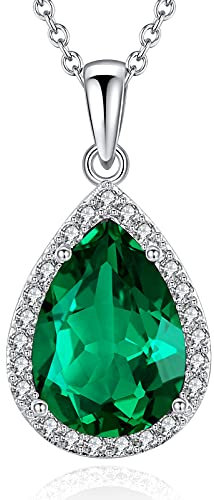 VONSSY Statement Grüner Smaragd Birthstone Halskette Diamond Wrapped Waterdrop Oval Vintage Crystal Edelstein Teardrop Anhänger Slytherin Birnenhalskette