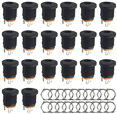 WMYCONGCONG 20 PCS 5.5mm x 2.1mm DC Power Jack Socket 3 Pin Female Panel Mount Connector (20 PCS)