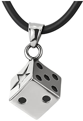 COOLSTEELANDBEYOND Würfel Würfel Anhänger Edelstahlkette mit Punkte und Stern Pentagramm, Herren Damen mit 60cm Silikon-Schnur