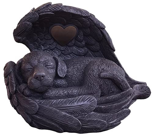 Monello Hundeurne für große Hunde Hund in Engelsflügel bis ca. 30 kg bis ca. 1,75 ltr. Tierurne für zuhause Urne für Gravur (Dunkelgrau)