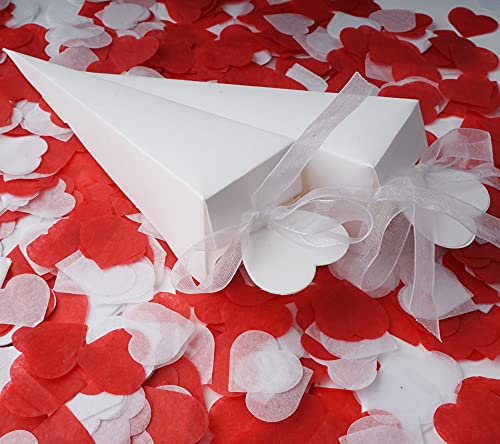 RUIYWEN 50 Scatola di Caramelle a Cono Portariso Matrimonio Scatolina Portaconfetti Bomboniere Segnaposto per Nozze Battesimo Comunione Compleanno (Cuore Bianco)