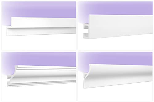 LED Stuckleisten aus HDPS - extrem widerstandsfähig, schneeweiß & modern - (2 Meter KH902) Zierleisten Zubehör Wand Leiste Eckleisten Lichtprofil